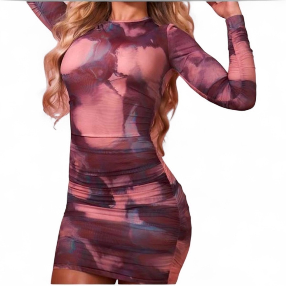Oh Polly Pink and Purple Long Sleeve Dress Size 8